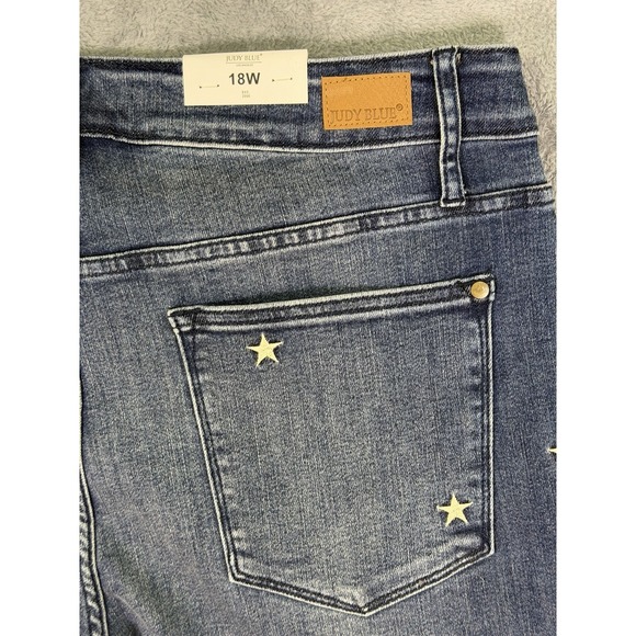 New Judy Blue Jeans Womens 18W Blue High Rise Super Flare Embroidered Stars - Picture 7 of 11